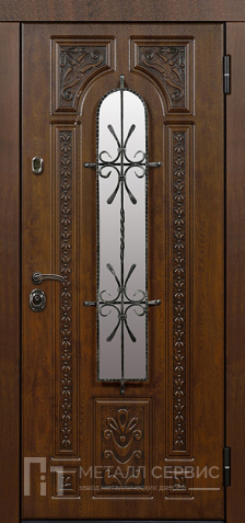Дверь со стеклом и ковкой МДФ ПВХ №7