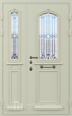 Двухстворчатая дверь с МДФ RAL Стекло+Ковка №4